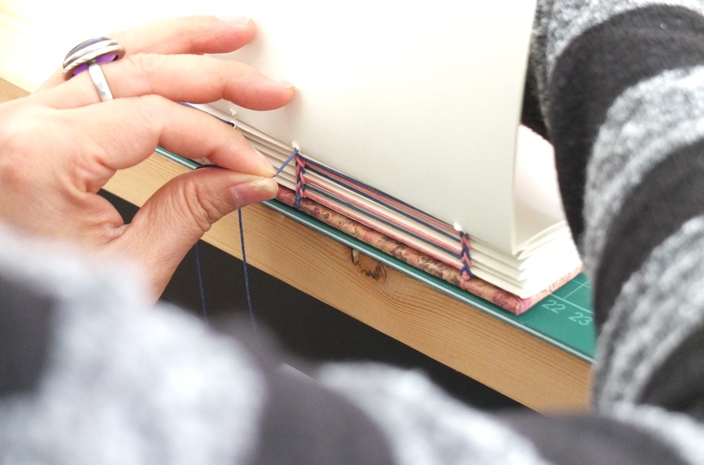 Bookbinding and leatherwork close-up