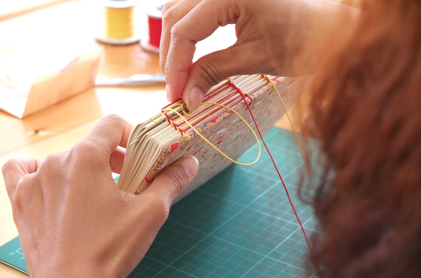 Bookbinding and leatherwork close-up