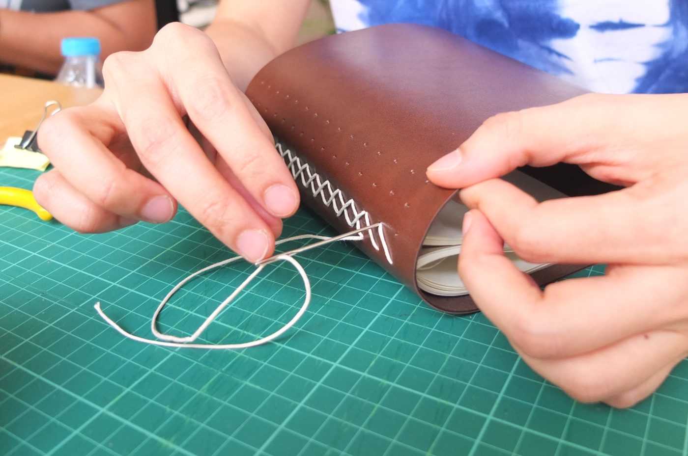 Bookbinding and leatherwork close-up