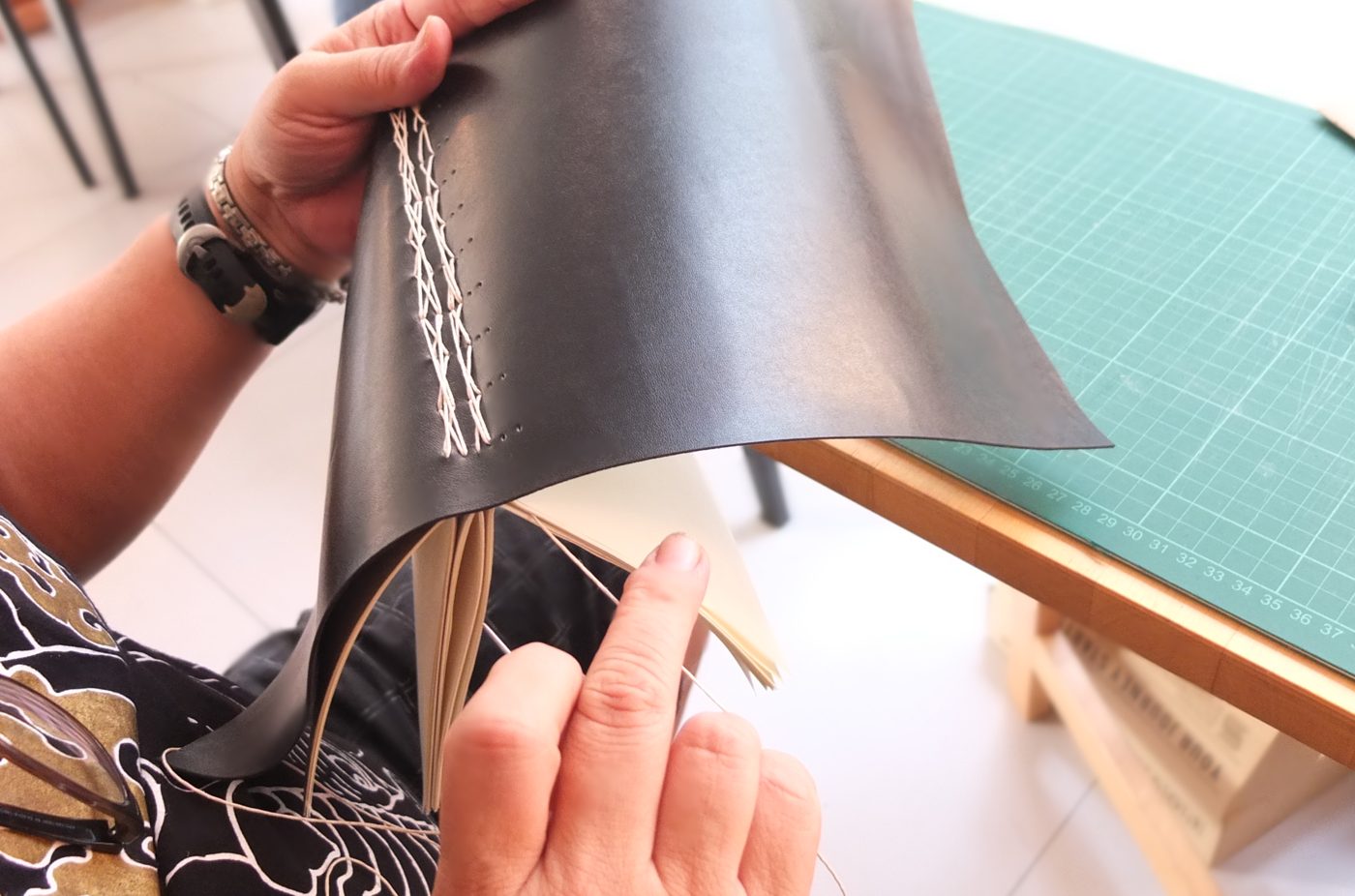 Bookbinding and leatherwork close-up