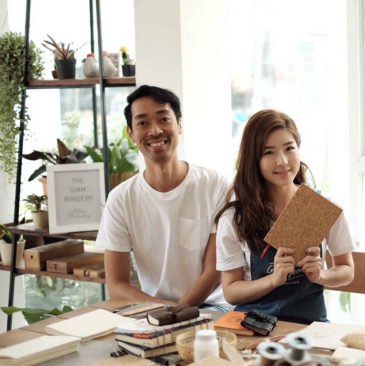 Damian and his wife, co-founders of The Siam Bindery, at their studio