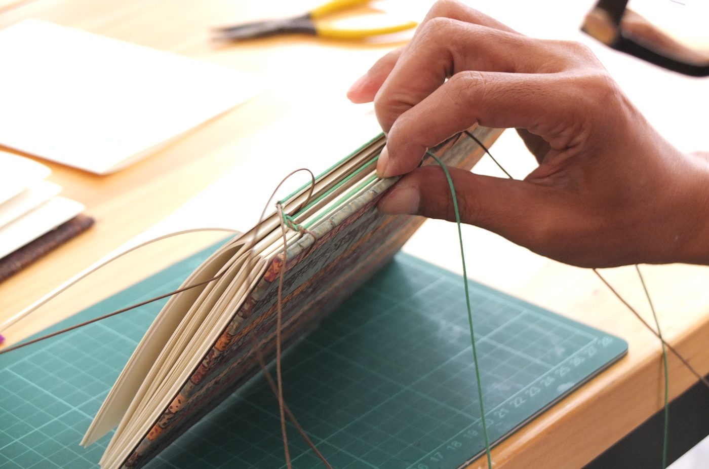 Bookbinding and leatherwork close-up